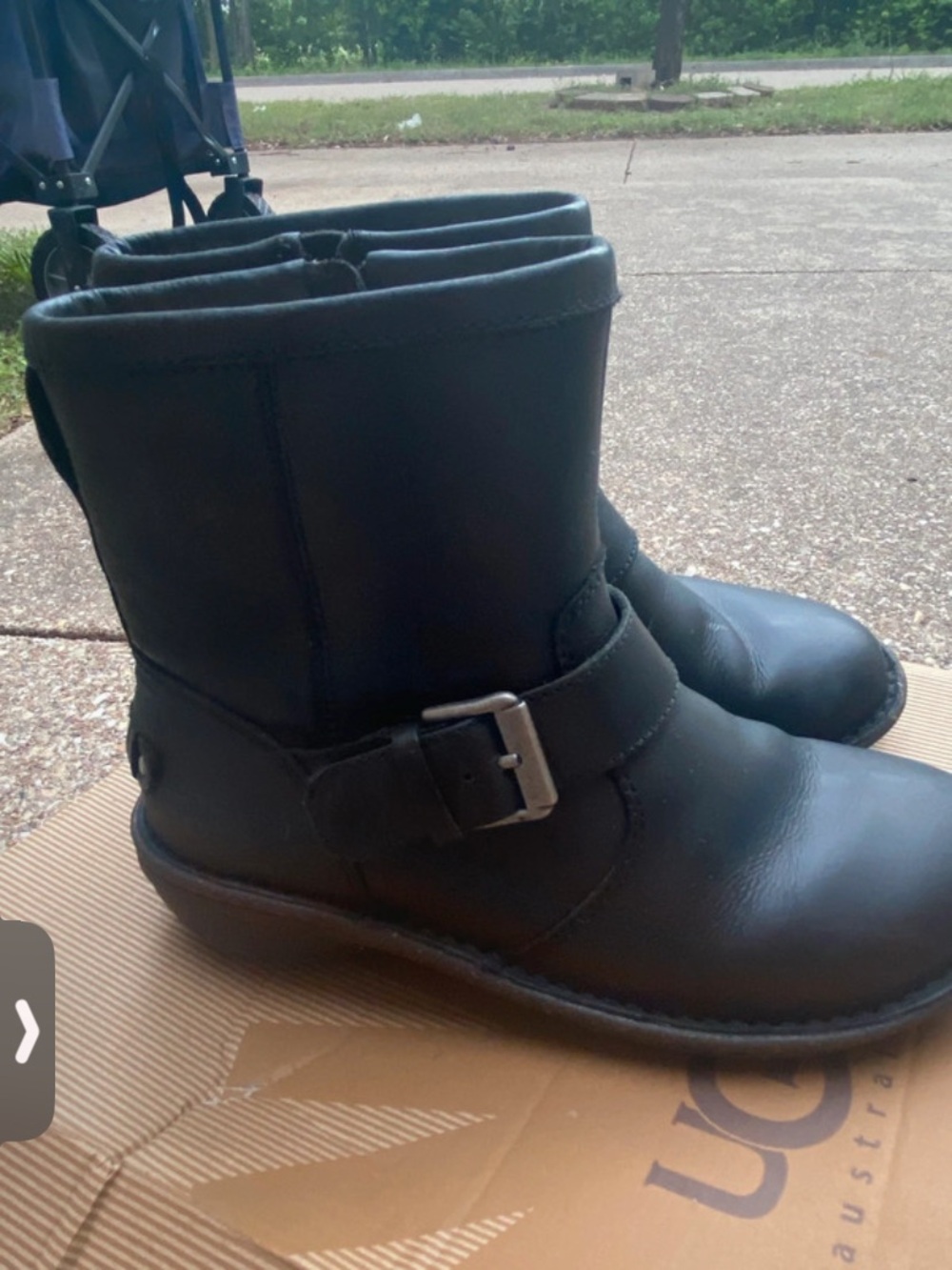 UGG Black Leather Buckle Ankle Boots